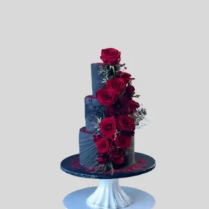 Red Elegance Grey Luxe Cake