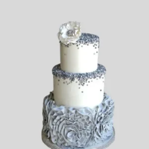 Silver flower and White flower tall Wedding Cake