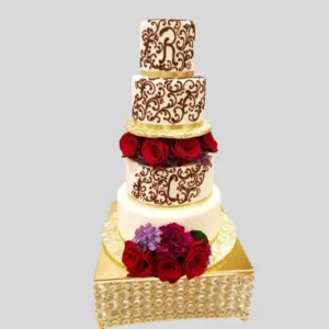 Swirl and Roses 3 layered Wedding cake